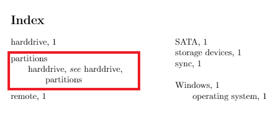 latex thesis index