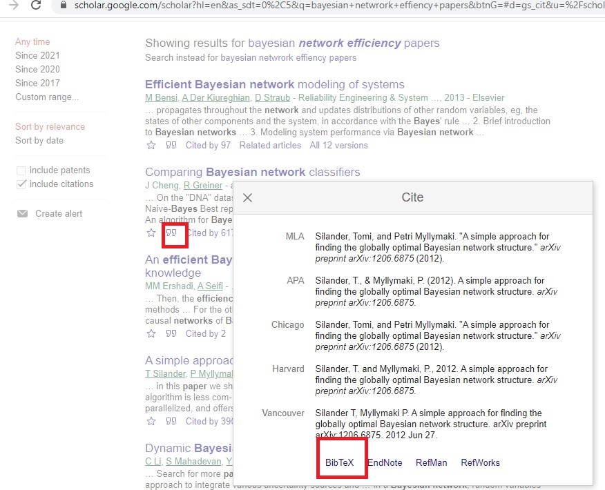 Export BibTeX from google scholar