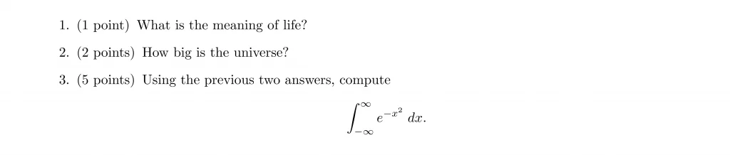 Typeset questions in LaTeX exam assignment